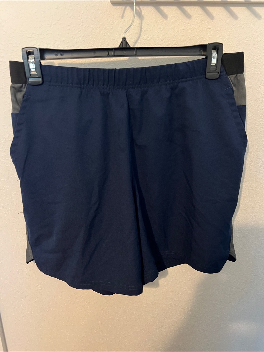 Xersion Navy Athletic Shorts with Gray Side Panels